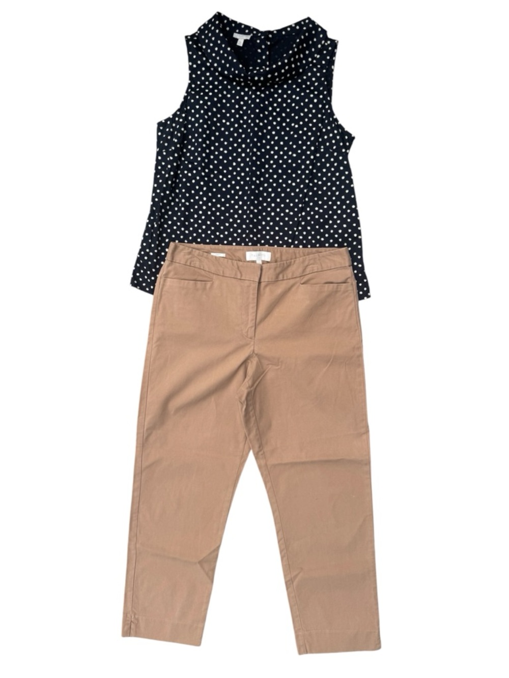 Talbots Outfit Set: Polka Dot Top MP, Chino Khakis 8R, Curvy Fit, Modest, Office